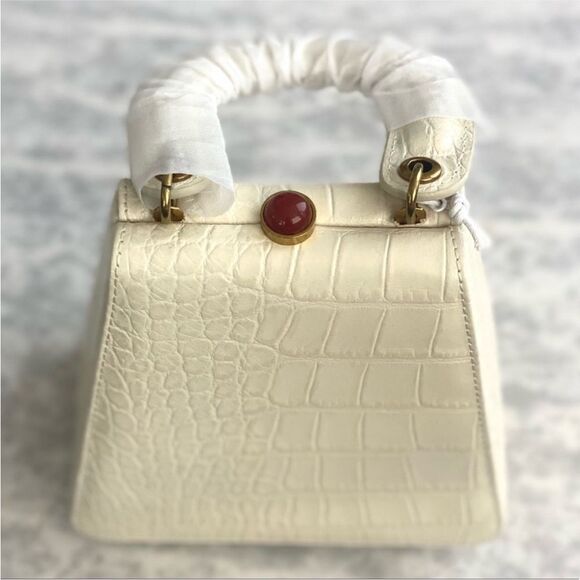 NEW STAUD Kenny Cream Croc Embossed Leather Top Handle Bag - Picture 8 of 11